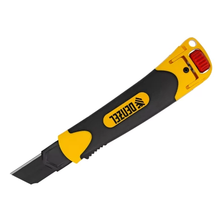 Нож, 25 мм, сменное лезвие, SK4, корпус из ABS + TPR, торцевой зажим Denzel 78908 купить в Урае