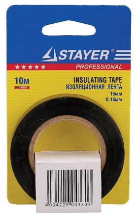 Изолента, STAYER Profi 12292-D-15-10, ПВХ, на карточке, 15мм х 10м х 0,18мм, черная 12292-D-15-10 купить в Урае