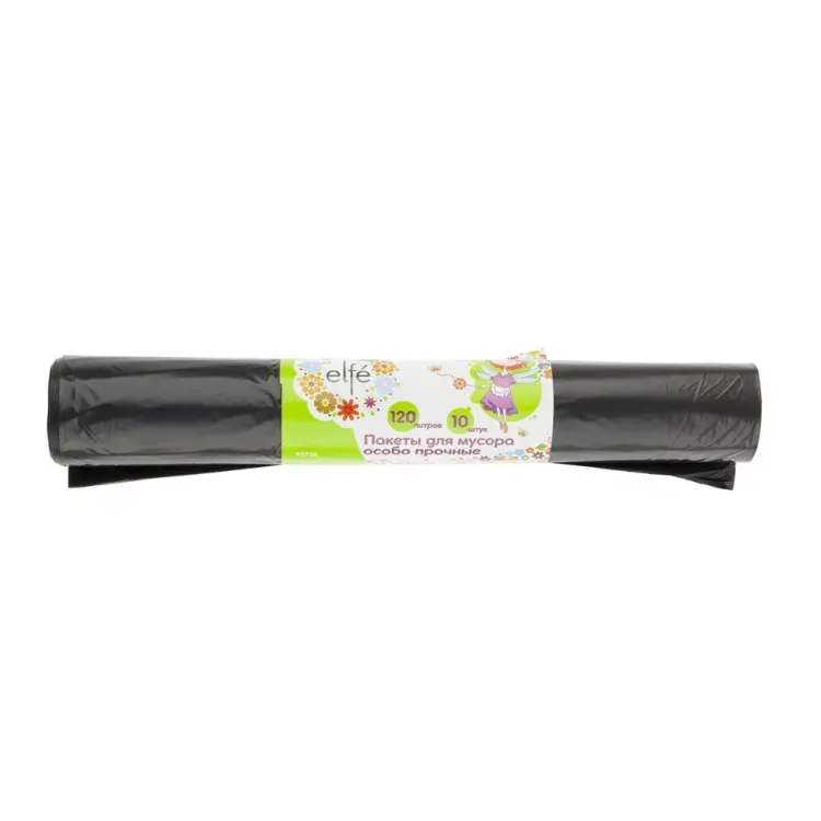 Пакеты для мусора 120 л 10 шт пвд прочные черные длинный ролик Elfe 92726 купить в Урае