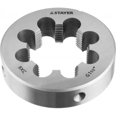 Плашка круглая ручная STAYER "MASTER", сталь 9ХС, для трубной резьбы G 1 1/2`` 28029-3/2