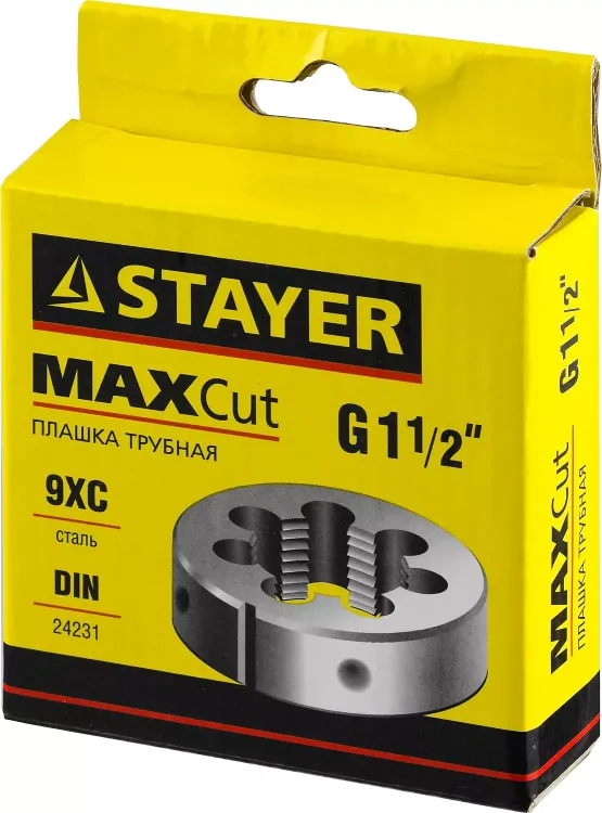 Плашка круглая ручная STAYER "MASTER", сталь 9ХС, для трубной резьбы G 1 1/2`` 28029-3/2 купить в Урае