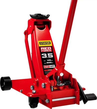 Домкрат гидравлический подкатной &quot;RED FORCE&quot;, с педалью, 3,5т, 145-500мм, STAYER 43155-3.5 43155-3.5 купить в Урае