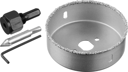 Коронка-чашка ЗУБР &quot;ПРОФЕССИОНАЛ&quot; c карбид-вольфрамовым нанесением, 89 мм, высота 25 мм, в сборе с державкой и сверлом 33360-089_z01 купить в Урае