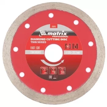 Диск алмазный отрезной сплошной ф125х22,2мм тонкий мокрое резание MATRIX Professional 730787 купить в Урае