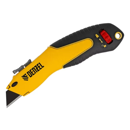 Нож Denzel, 19мм, сменное трапециевидное  лезвие, SK4, алюминиевый корпус, торцевой зажим купить в Урае