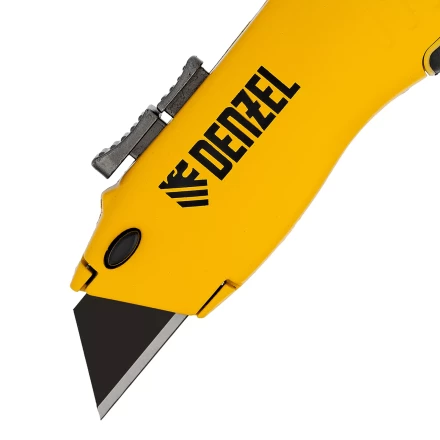 Нож Denzel, 19мм, сменное трапециевидное  лезвие, SK4, алюминиевый корпус, торцевой зажим купить в Урае