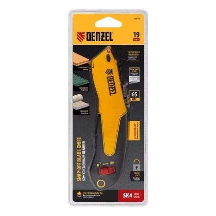 Нож Denzel, 19мм, сменное трапециевидное  лезвие, SK4, алюминиевый корпус, торцевой зажим купить в Урае