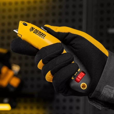 Нож Denzel, 19мм, сменное трапециевидное  лезвие, SK4, алюминиевый корпус, торцевой зажим купить в Урае