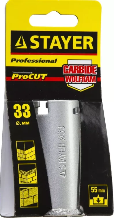 Коронка STAYER "PROFESSIONAL" кольцевая с карбидно-вольфрамовой крошкой, d=33мм 33345-33 купить в Урае