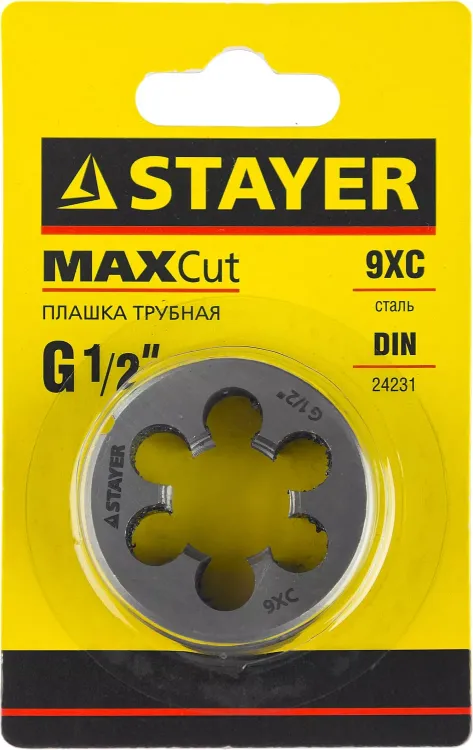Плашка круглая ручная STAYER "MASTER", сталь 9ХС, для трубной резьбы G 1/2`` 28029-1/2 купить в Урае