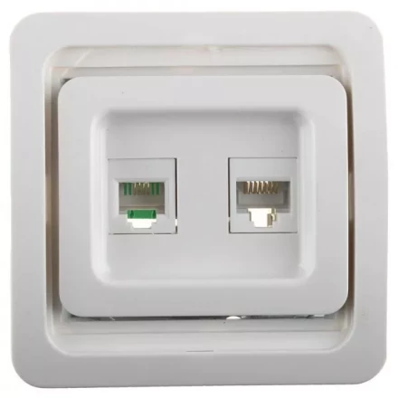 Розетка СВЕТОЗАР &quot;ГАММА&quot; комбинированная, телефонная + компьютерная, цвет белый SV-54119-W купить в Урае