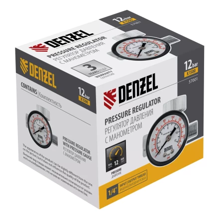 Регулятор давления с манометром для краскораспылителя Denzel K1500, 12 бар, 1/4", 57001 купить в Урае