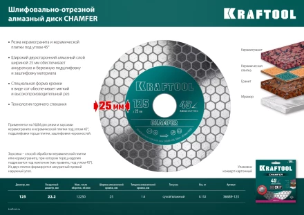 Шлифовально-отрезной алмазный диск CHAMFER 36689-125 купить в Урае
