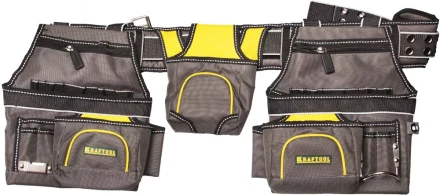 Пояс монтажника KRAFTOOL &quot;INDUSTRIE&quot;, 2 подвесных подсумка, 20 карманов, 2 петли для крепления молотка и рулетки 38742 купить в Урае