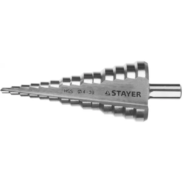 Сверло STAYER "MASTER" ступенчатое по сталям и цвет.мет., сталь HSS, d=4- 39мм,14ступ.d4-39,L -113 мм, трехгран.хв. 10мм 29660-4-39-14 купить в Урае