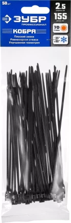 Кабельные стяжки черные КОБРА, с плоским замком, 2.5 х 155 мм, 50 шт, нейлоновые, ЗУБР 30935-25-155 купить в Урае