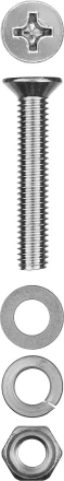 Винт (DIN965) в комплекте с гайкой (DIN934), шайбой (DIN125), шайбой пруж. (DIN127), M6 x 40 мм, 8 шт, ЗУБР 303456-06-040 купить в Урае