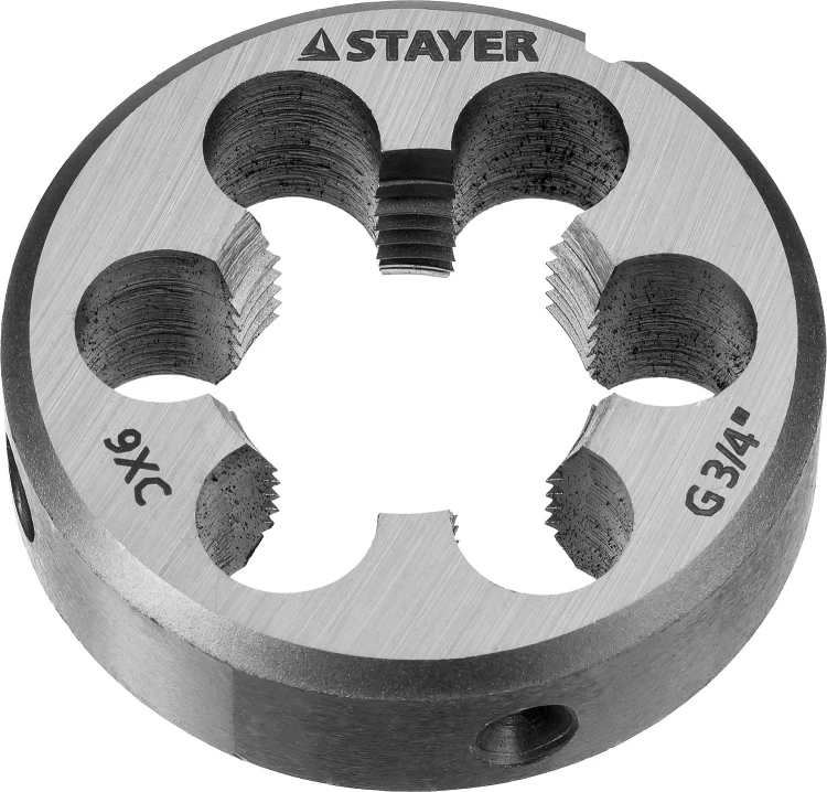 Плашка круглая ручная STAYER "MASTER", сталь 9ХС, для трубной резьбы G 3/4`` 28029-3/4 купить в Урае