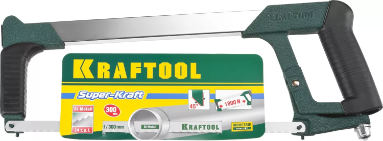 Ножовка по металлу KRAFTOOL "PRO-Kraft", 185 кг рычажное натяжение,обрезиненные рукоятки, биметаллическое полотно, 300 мм 15801_z01 купить в Урае