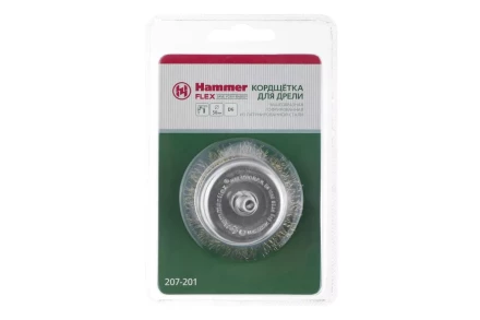 Кордщетка HAMMER чаша 50мм для дрели гофрированная латунированная сталь (207-201) купить в Урае