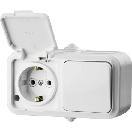 Блок STAYER &quot;MASTER&quot; &quot;MAXIMA&quot; розетка одноместная с заземлением и защитной крышкой, IP54, 16А, 220В, и выключатель одноклавишный, IP54, 10А, 220В 54311-W купить в Урае