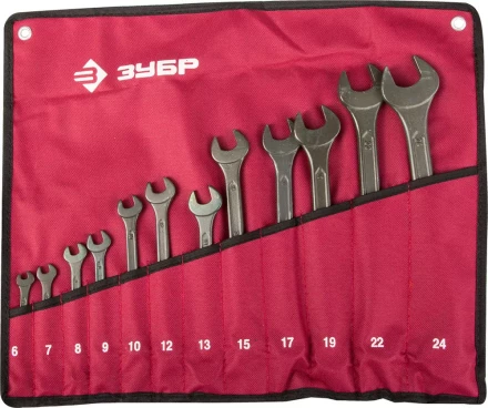 Набор ЗУБР Ключи комбинированные, серия &quot;Т-80&quot;, хромованадиевая сталь, зелёный цинк, 6-24мм, 12шт 27025-H12 купить в Урае