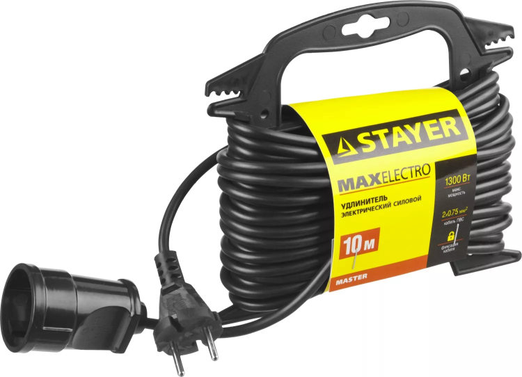 Удлинитель электрический "MAXElectro" на маленькой рамке, 10 м, 1 гнездо, STAYER 55014-10 купить в Урае