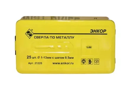 Набор сверл д/мет. 25шт 1-13/шаг0,5мм 9524 1/20 ЭНКОР 21225 купить в Урае