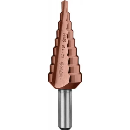 Сверло ЗУБР &quot;КОБАЛЬТ&quot; ступен. по сталям и цвет. мет. ст. Р6М5 с кобальт. покрыт., d=4-20мм, 9ст. d=4-20, L-75мм, 3-хгр.хв.8мм 29672-4-20-9_z01 купить в Урае