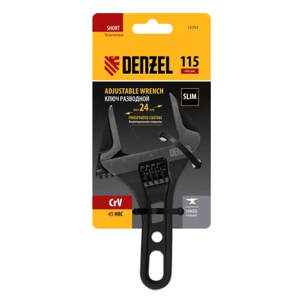 Ключ разводной 115 мм Denzel, CrV, кованый, укороченная рукоятка 15751 купить в Урае