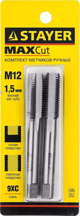 Комплект метчиков STAYER "MASTER", сталь 9ХС, М12х1,5, 2 шт 28025-12-1.5-H2 купить в Урае