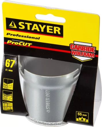 Коронка STAYER &quot;PROFESSIONAL&quot; кольцевая с карбидно-вольфрамовой крошкой, d=67мм 33345-67 купить в Урае