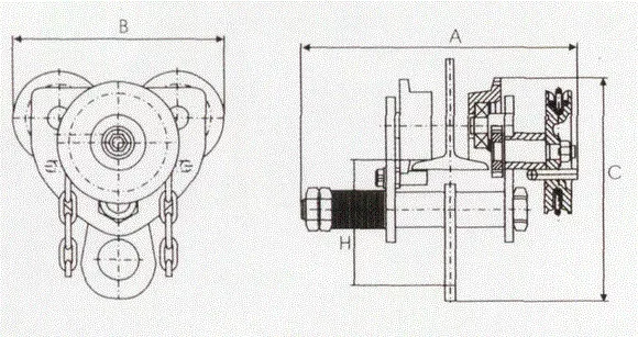 Тележка для тали с цепным приводом GCL610 LB г-п 10 тонн H=6 метра купить в Урае