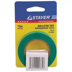 Изолента, STAYER Profi 12292-G-15-10, ПВХ, на карточке, 15мм х 10м х 0,18мм, зеленая 12292-G-15-10