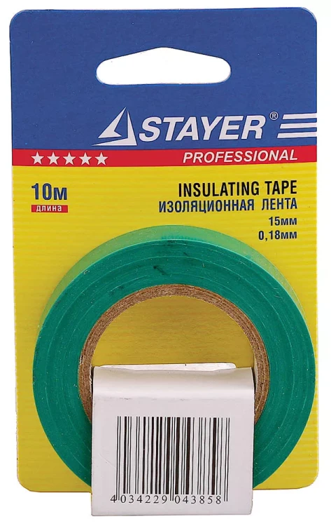 Изолента, STAYER Profi 12292-G-15-10, ПВХ, на карточке, 15мм х 10м х 0,18мм, зеленая 12292-G-15-10 купить в Урае