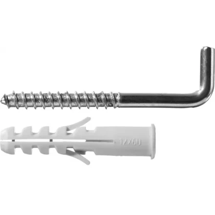 Дюбель ЗУБР &quot;МАСТЕР&quot; распорный полипропиленовый, тип &quot;ЕВРО&quot;, в комплекте с шурупом-крюком, 12 х 60 /  8 х 85 мм, 2 шт 30676-12-60 купить в Урае