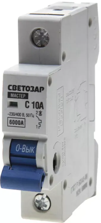 Выключатель автоматический СВЕТОЗАР 1-полюсный, 10 A, "C", откл. сп. 6 кА, 230 / 400 В SV-49061-10-C купить в Урае