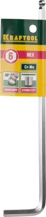 Ключ KRAFTOOL &quot;INDUSTRIE&quot; имбусовый, длинный c шариком, Cr-Mo, хромосатинированное покрытие, HEX 6 27437-6 купить в Урае