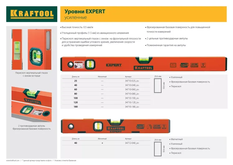 Уровень коробчатый, KRAFTOOL 34710-080, 2 ампулы, 0,5 мм/м, 800мм 34710-080_z01 купить в Урае