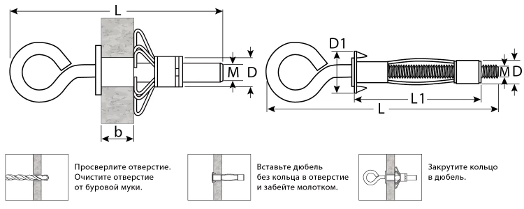 ЗУБР МОЛЛИ, М5 х 52 х 11 мм, 80 шт, анкер с кольцом для пустотелых конструкций (302532-05-052) купить в Урае