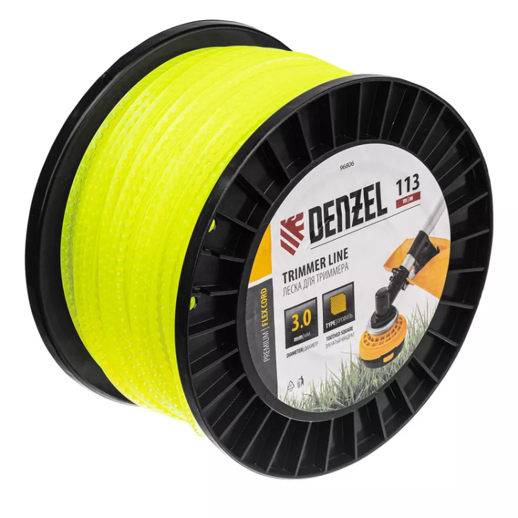 Леска для триммера зубчатый квадрат, 3,0мм х 113м, на DIN катушке FLEX CORD// Denzel 96806 купить в Урае