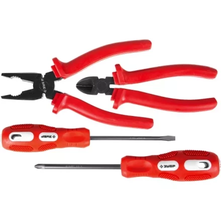 Набор слесарно-монтажного инструмента ЗУБР &quot;МАСТЕР&quot;: 2 отвертки, плоскогубцы и бокорезы, 4 предмета 22015-H4 купить в Урае