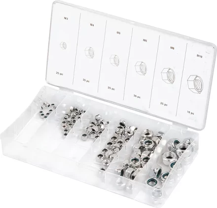 Набор гаек  М5х0,8 М6х0,5 М6х1 М8х1,25 М10х1,25 М12х1,5 мм 150 предм ШУРУПЬ 48140 купить в Урае