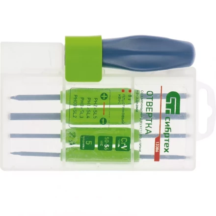 Отвертка со сменными двухсторонними насадками 8 в 1 в пластиковом кейсе CrV Сибртех артикул 13386 купить в Урае