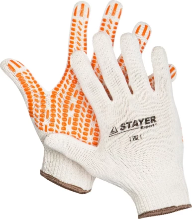Перчатки STAYER &quot;EXPERT&quot; трикотажные с защитой от скольжения, 10 класс, х/б, S-M 11401-S купить в Урае