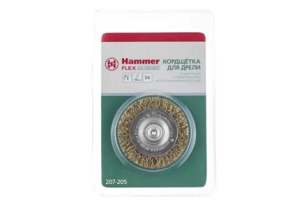 Кордщетка HAMMER плоская 50мм для дрели гофрированная латунированная сталь (207-205) купить в Урае