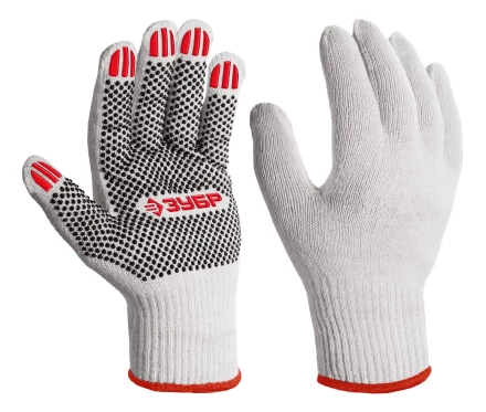 ЗУБР ОПТИМА, М (8), х/б перчатки с ПВХ покрытием (точка), 10 класс (11440-М) купить в Урае