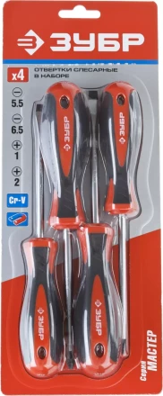 Набор ЗУБР &quot;МАСТЕР&quot;: Отвертки, Cr-v, эргономичная двухкомпонентная рукоятка, 4шт 25065-H4_z03 купить в Урае