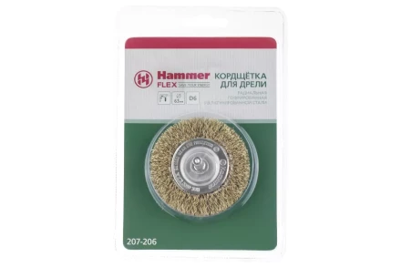 Кордщетка HAMMER плоская 63мм для дрели гофрированная латунированная сталь (207-206) купить в Урае