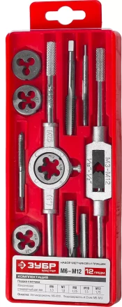 Набор ЗУБР &quot;МАСТЕР&quot; с металлореж. Инстр., метчики однопроходные и плашки М6-М12, оснастка - в пластиковом боксе, 12пред. 28121-H12 купить в Урае